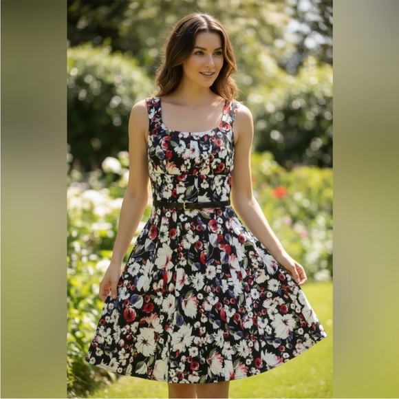 White House Black Market Black Dress with Pink & White Floral Print - Picture 4 of 4